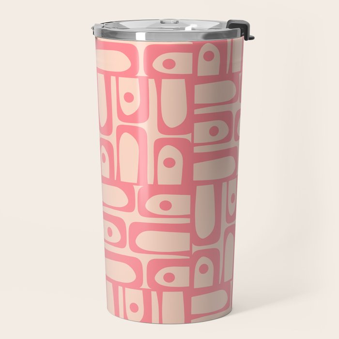 Mid Century Modern Piquet Multi Abstract Geometric Pattern in Pink and Blush Travel Mug Gallery Image 2
