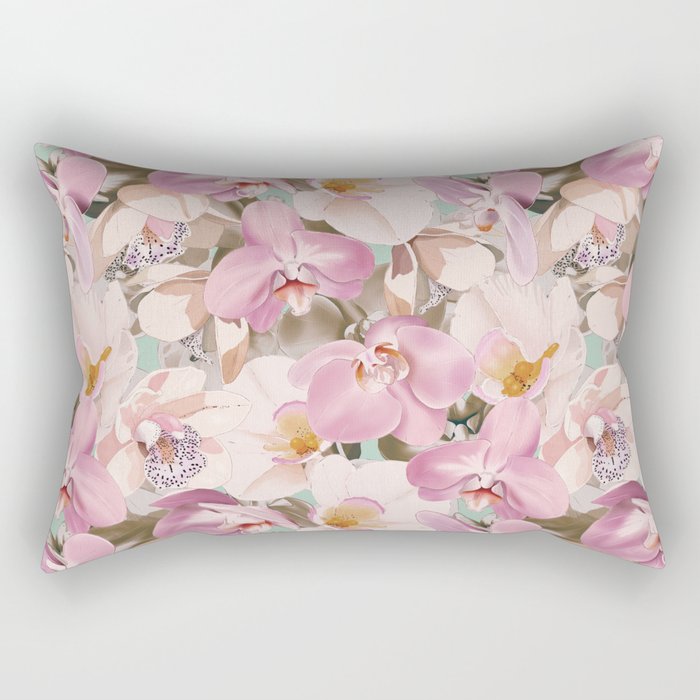 Lush Pink Tropical Flowers I Rectangular Pillow Gallery Image 1