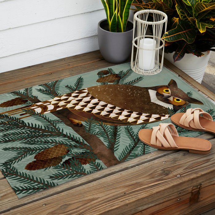 Horned Owl in the Pines Outdoor Rug Gallery Image 2