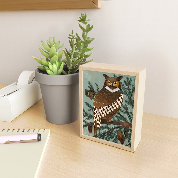 Horned Owl in the Pines Mini Art Print Gallery Image 2
