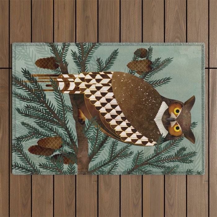 Horned Owl in the Pines Outdoor Rug Gallery Image 1