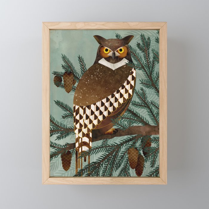 Horned Owl in the Pines Mini Art Print Gallery Image 1