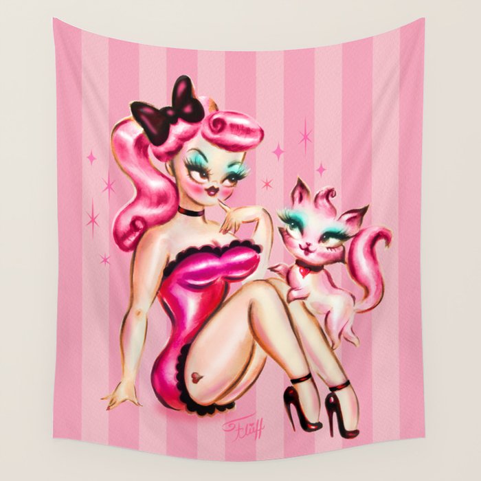 Smitten Kitten Pinup Doll Wall Tapestry Gallery Image 1