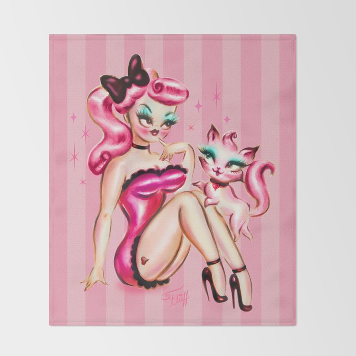Smitten Kitten Pinup Doll Throw Blanket Gallery Image 2