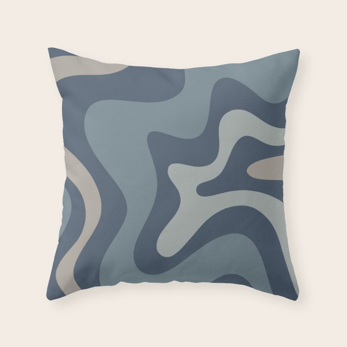 Retro Liquid Swirl Medium Square Abstract Pattern in Steel Blue-Gray Tones Throw Pillow Gallery Image 6