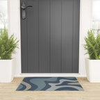 Retro Liquid Swirl Medium Square Abstract Pattern in Steel Blue-Gray Tones Welcome Mat Gallery Image 3