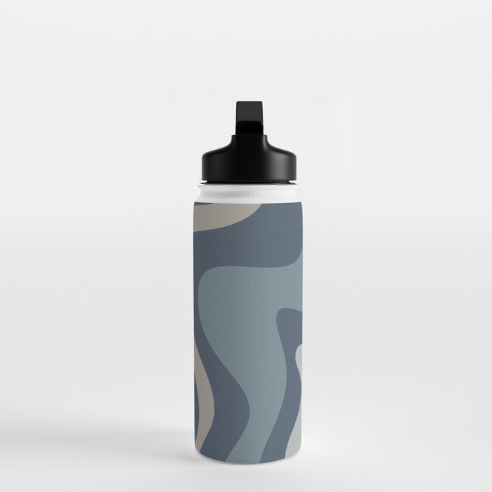 Retro Liquid Swirl Medium Square Abstract Pattern in Steel Blue-Gray Tones Water Bottle Gallery Image 3