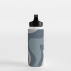 Retro Liquid Swirl Medium Square Abstract Pattern in Steel Blue-Gray Tones Water Bottle Gallery Image 3