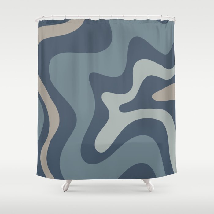 Retro Liquid Swirl Medium Square Abstract Pattern in Steel Blue-Gray Tones Shower Curtain Gallery Image 1