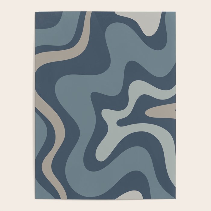 Retro Liquid Swirl Medium Square Abstract Pattern in Steel Blue-Gray Tones Poster Gallery Image 1