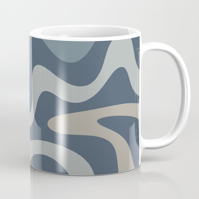 Retro Liquid Swirl Medium Square Abstract Pattern in Steel Blue-Gray Tones Coffee Mug Gallery Image 1