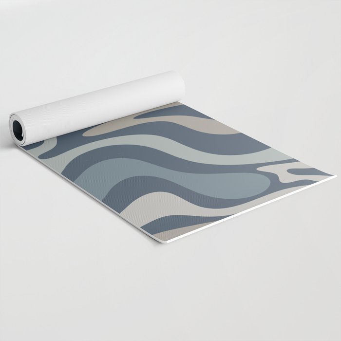 Retro Liquid Swirl Medium Square Abstract Pattern in Steel Blue-Gray Tones Yoga Mat Gallery Image 2