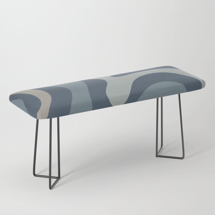 Retro Liquid Swirl Medium Square Abstract Pattern in Steel Blue-Gray Tones Bench Gallery Image 1