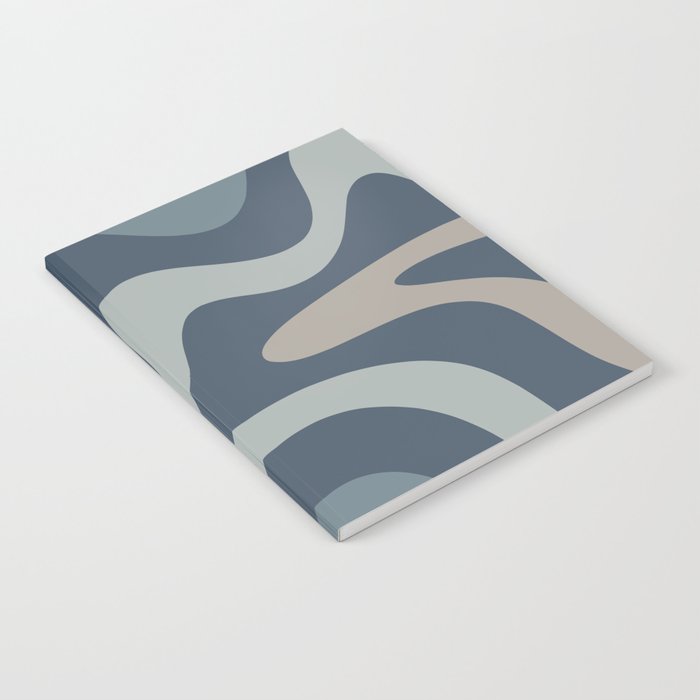 Retro Liquid Swirl Medium Square Abstract Pattern in Steel Blue-Gray Tones Notebook Gallery Image 1