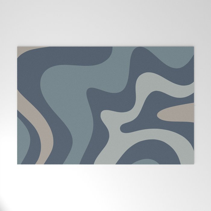 Retro Liquid Swirl Medium Square Abstract Pattern in Steel Blue-Gray Tones Welcome Mat Gallery Image 1