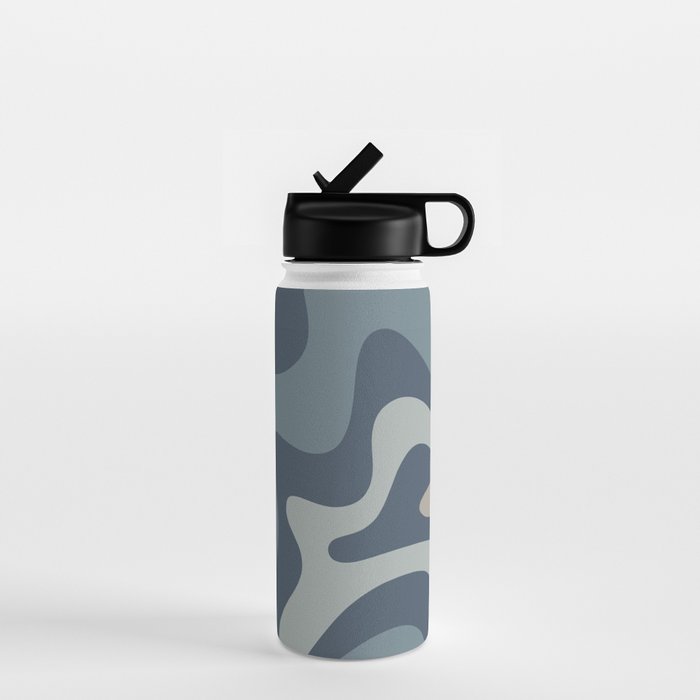 Retro Liquid Swirl Medium Square Abstract Pattern in Steel Blue-Gray Tones Water Bottle Gallery Image 1