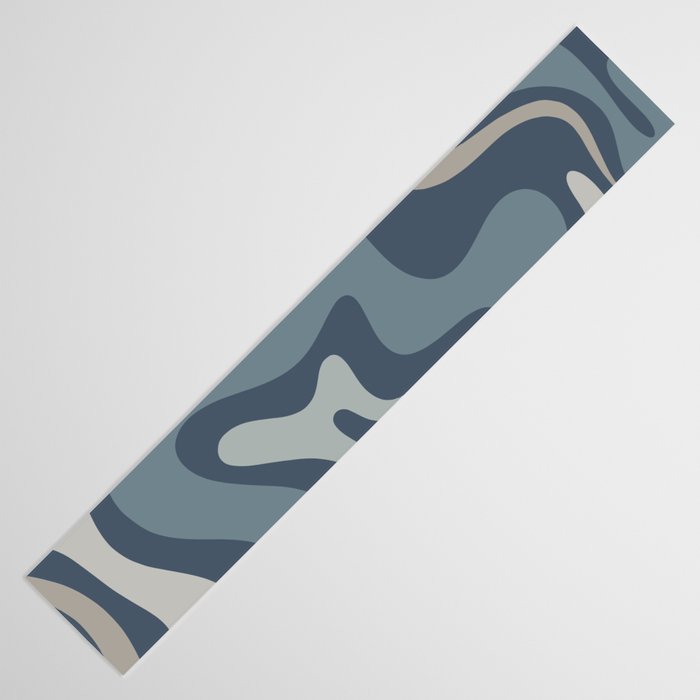 Retro Liquid Swirl Medium Square Abstract Pattern in Steel Blue-Gray Tones Table Runner Gallery Image 3