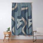Retro Liquid Swirl Medium Square Abstract Pattern in Steel Blue-Gray Tones Window Curtain Gallery Image 5