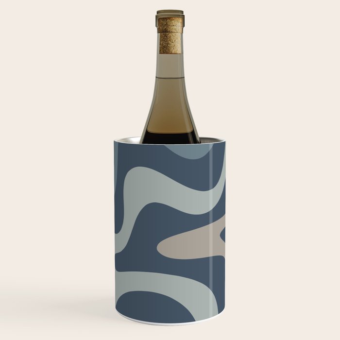 Retro Liquid Swirl Medium Square Abstract Pattern in Steel Blue-Gray Tones Wine Chiller Gallery Image 3
