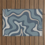 Retro Liquid Swirl Medium Square Abstract Pattern in Steel Blue-Gray Tones Outdoor Rug Gallery Image 1