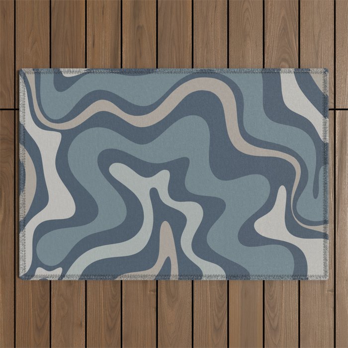Retro Liquid Swirl Medium Square Abstract Pattern in Steel Blue-Gray Tones Outdoor Rug Gallery Image 1