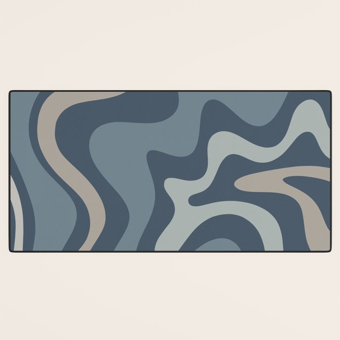 Retro Liquid Swirl Medium Square Abstract Pattern in Steel Blue-Gray Tones Desk Mat Gallery Image 3