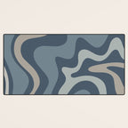 Retro Liquid Swirl Medium Square Abstract Pattern in Steel Blue-Gray Tones Desk Mat Gallery Image 3