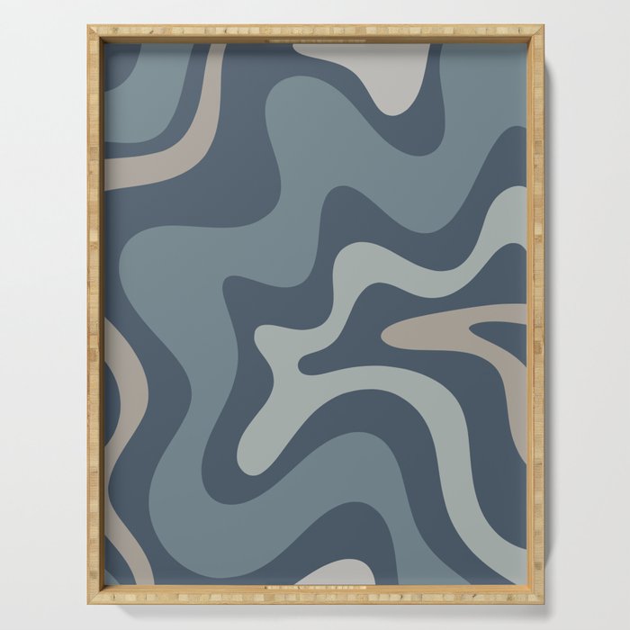 Retro Liquid Swirl Medium Square Abstract Pattern in Steel Blue-Gray Tones Serving Tray Gallery Image 1