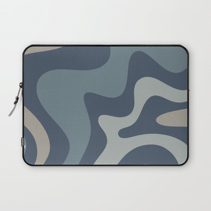 Retro Liquid Swirl Medium Square Abstract Pattern in Steel Blue-Gray Tones Laptop Sleeve Gallery Image 1