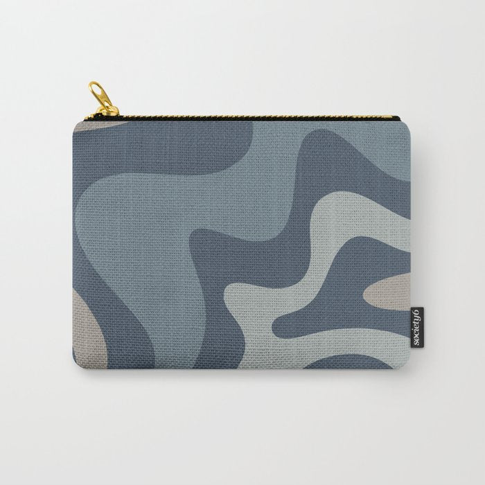 Retro Liquid Swirl Medium Square Abstract Pattern in Steel Blue-Gray Tones Carry All Pouch Gallery Image 1