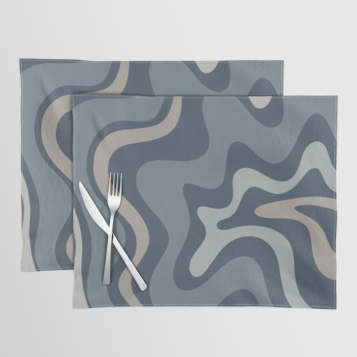 Retro Liquid Swirl Medium Square Abstract Pattern in Steel Blue-Gray Tones Placemat Gallery Image 1