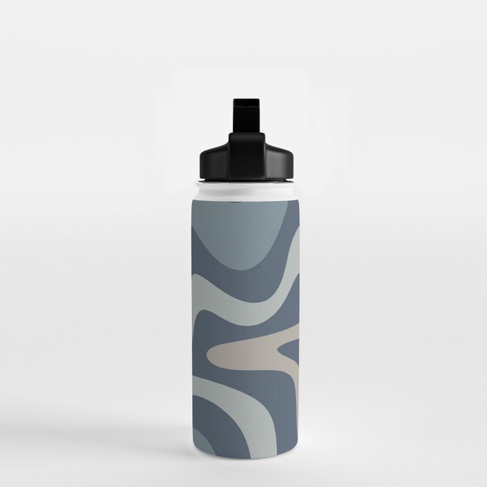 Retro Liquid Swirl Medium Square Abstract Pattern in Steel Blue-Gray Tones Water Bottle Gallery Image 2