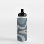 Retro Liquid Swirl Medium Square Abstract Pattern in Steel Blue-Gray Tones Water Bottle Gallery Image 2