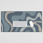 Retro Liquid Swirl Medium Square Abstract Pattern in Steel Blue-Gray Tones Desk Mat Gallery Image 1