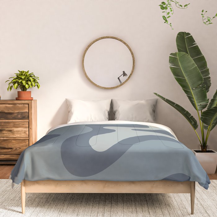Retro Liquid Swirl Medium Square Abstract Pattern in Steel Blue-Gray Tones Comforter Gallery Image 3