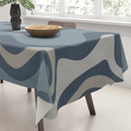 Retro Liquid Swirl Medium Square Abstract Pattern in Steel Blue-Gray Tones Tablecloth Gallery Image 3