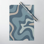 Retro Liquid Swirl Medium Square Abstract Pattern in Steel Blue-Gray Tones Wrapping Paper Gallery Image 1