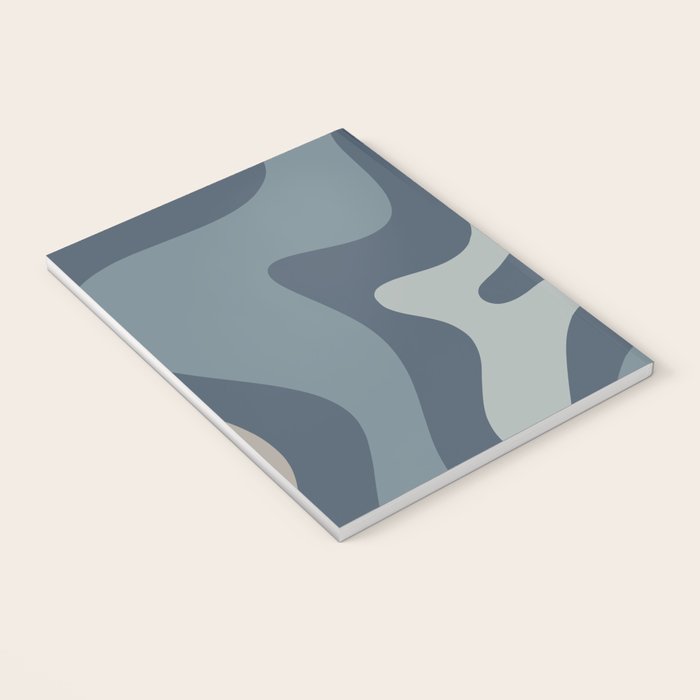 Retro Liquid Swirl Medium Square Abstract Pattern in Steel Blue-Gray Tones Notebook Gallery Image 3
