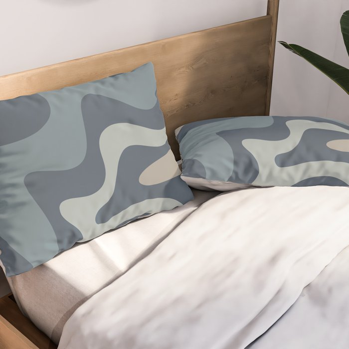Retro Liquid Swirl Medium Square Abstract Pattern in Steel Blue-Gray Tones Pillow Sham Gallery Image 2
