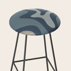Retro Liquid Swirl Medium Square Abstract Pattern in Steel Blue-Gray Tones Stool Gallery Image 2