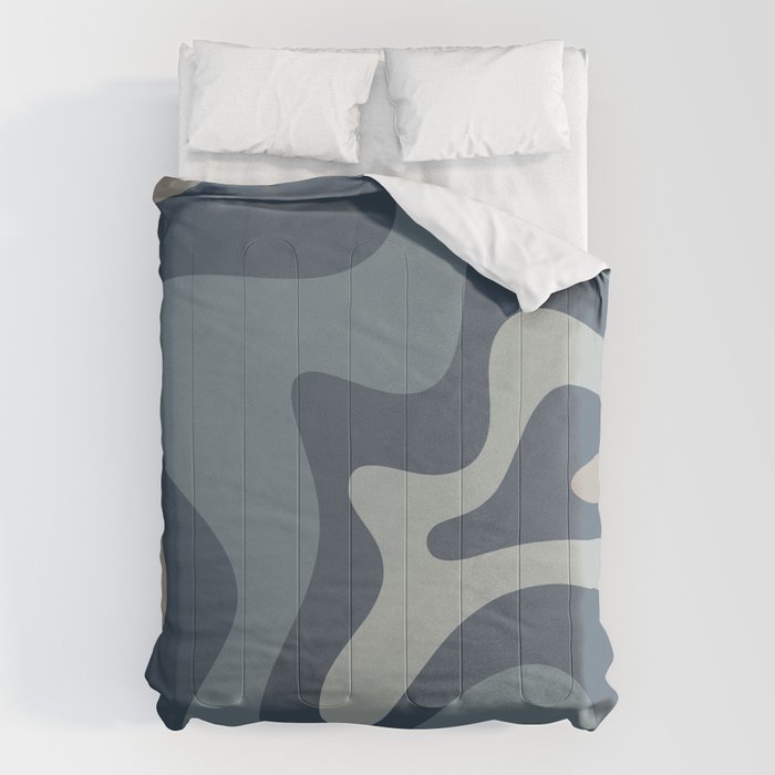 Retro Liquid Swirl Medium Square Abstract Pattern in Steel Blue-Gray Tones Comforter Gallery Image 6
