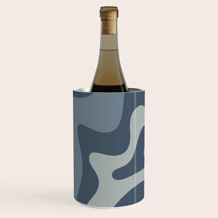 Retro Liquid Swirl Medium Square Abstract Pattern in Steel Blue-Gray Tones Wine Chiller Gallery Image 1