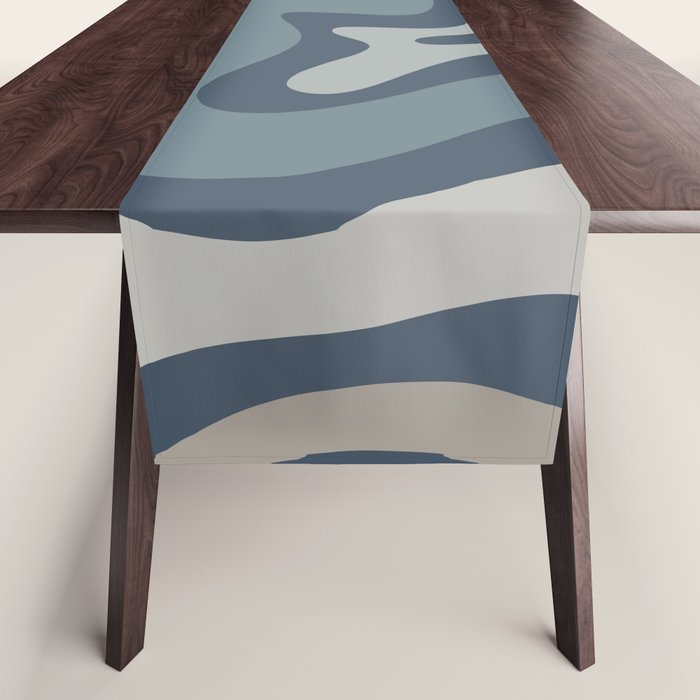 Retro Liquid Swirl Medium Square Abstract Pattern in Steel Blue-Gray Tones Table Runner Gallery Image 1