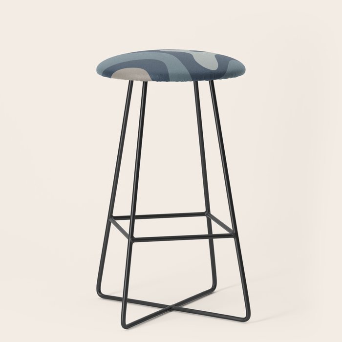 Retro Liquid Swirl Medium Square Abstract Pattern in Steel Blue-Gray Tones Stool Gallery Image 1