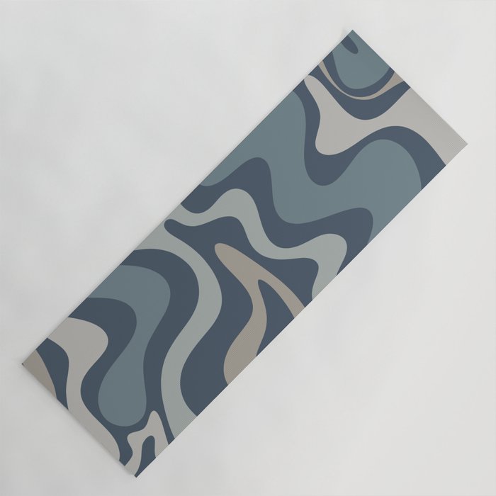 Retro Liquid Swirl Medium Square Abstract Pattern in Steel Blue-Gray Tones Yoga Mat Gallery Image 1
