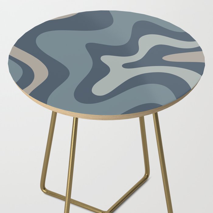 Retro Liquid Swirl Medium Square Abstract Pattern in Steel Blue-Gray Tones Side Table Gallery Image 2