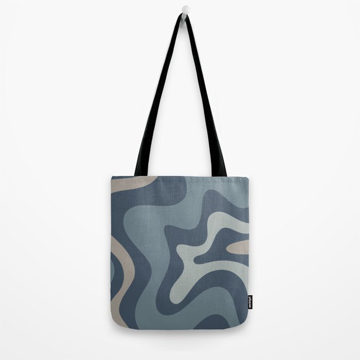 Retro Liquid Swirl Medium Square Abstract Pattern in Steel Blue-Gray Tones Tote Bag Gallery Image 2