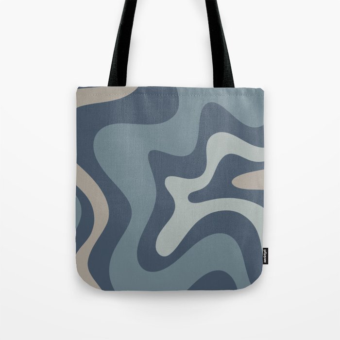 Retro Liquid Swirl Medium Square Abstract Pattern in Steel Blue-Gray Tones Tote Bag Gallery Image 1