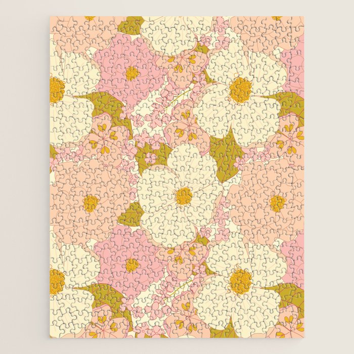 Pink Pastel Vintage Floral Pattern Jigsaw Puzzle Gallery Image 1