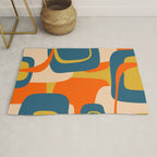 Mid Century Modern Retro Abstract Pattern Orange Blue Mustard Rug Gallery Image 1